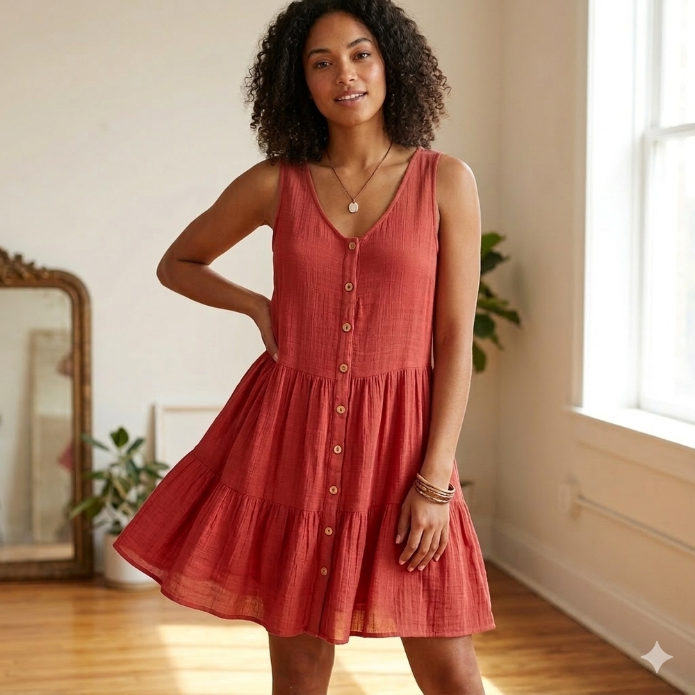 Elegant Sleeveless Button-Front Mini Dress in Red